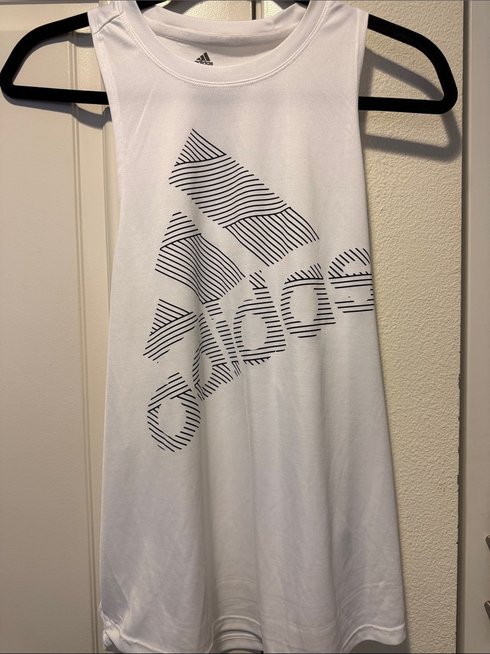 adidas White Tank Top with Black Striped Logo